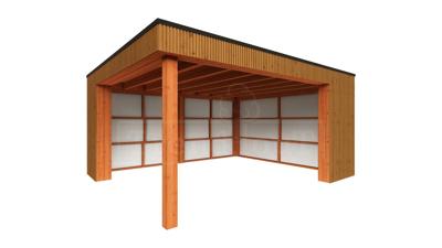 Trendhout Buitenverblijf Capri 490x490 - Plat dak model rechts- Plat dak- Onbehandeld lariks Douglas hout- Trendhout