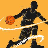 Fotobehang - Dribbelende Basketbal Speler, 11 maten, premium print, incl behanglijm - thumbnail
