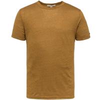 Short sleeve r-neck slim fit linen dull gold - thumbnail