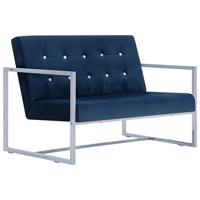 VidaXL Tweezitsbank met armleuningen chroom en fluweel blauw - thumbnail