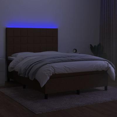 Boxspring met matras en LED stof donkerbruin 140x200 cm - thumbnail