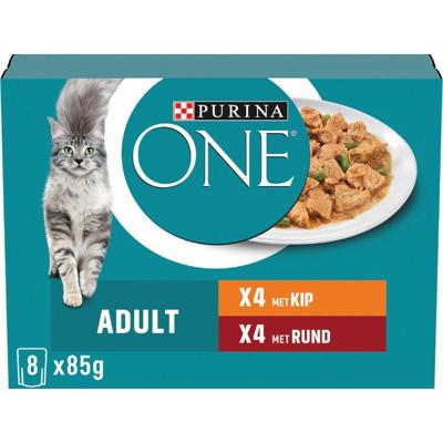 Purina One Adult met kip, rund en groenten in saus natvoer kat 40 x 85 g Purina One Adult met kip, rund en groenten in saus natvoer kat 40 x 85 g