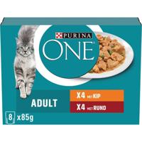 Purina One Adult met kip, rund en groenten in saus natvoer kat 16 x 85 g - thumbnail
