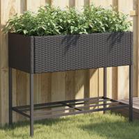 VidaXL Plantenbak met schap poly rattan zwart - thumbnail