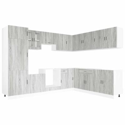 14-delige Keukenkastenset Porto bewerkt hout grijs sonoma eiken