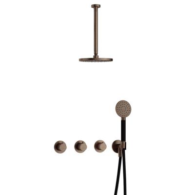 Hotbath Cobber - CB7067 - Inbouw Regendoucheset - Verouderd Messing - 2 Stopkranen - Thermostatisch - Plafondbuis 30 cm - Hoofddouche 200 mm - Ronde Handdouche 3 Standen - Waterbesparend
