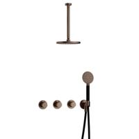 Hotbath Cobber - CB7067 - Inbouw Regendoucheset - Verouderd Messing - 2 Stopkranen - Thermostatisch - Plafondbuis 30 cm - Hoofddouche 200 mm - Ronde Handdouche 3 Standen - Waterbesparend - thumbnail