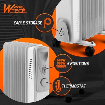 Elektrische olieradiator - 1500W - WARM TECH - 240V - Tot 25m3 - Grijs - thumbnail