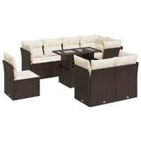 9-delige Loungeset met kussens poly rattan bruin - thumbnail