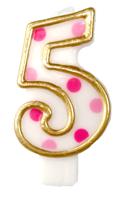 Cijferkaars roze &apos;5&apos; gespikkeld - thumbnail