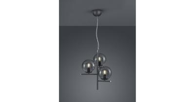 Trio HanglampPure 3-lichts zwart met smoke glas - 302000342