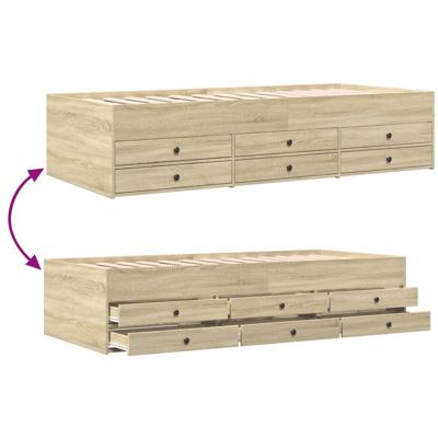 Slaapbank met lades zonder matras 75x190 cm sonoma eikenkleurig