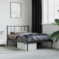 Bedframe met hoofdbord metaal zwart 90x190 cm - thumbnail