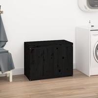 Wasmand 88,5x44x66 cm massief grenenhout zwart - thumbnail