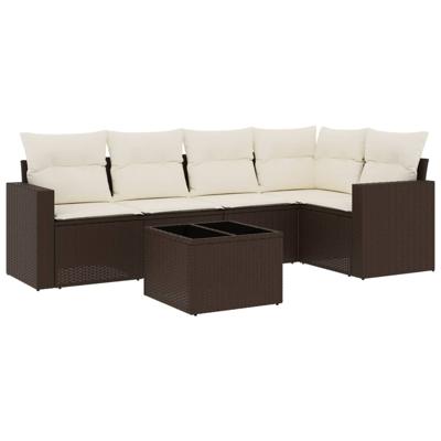 5-delige Loungeset met kussens poly rattan bruin