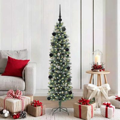 VidaXL Kunstmatige slanke kerstboom met 150 led groen en wit 150 cm