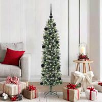VidaXL Kunstmatige slanke kerstboom met 150 led groen en wit 150 cm - thumbnail