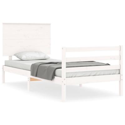 Bedframe met hoofdbord massief hout wit 90x200 cm