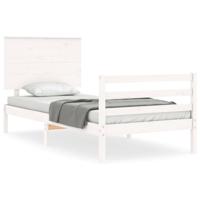 Bedframe met hoofdbord massief hout wit 90x200 cm - thumbnail