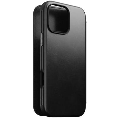 Nomad Modern Horween lederen folio iPhone 16 Pro Max - Black