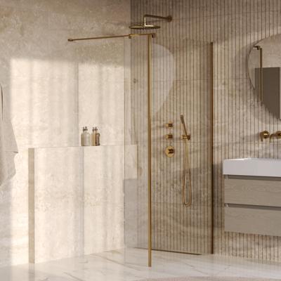 BRAUER Oblivion Inloopdouche - 90x200cm - 30cm zijwand - glascoating - helder glas - geborsteld goud PVD GS-OBI2H9030200GG