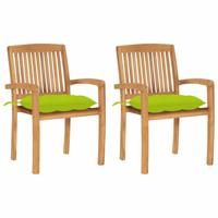 Tuinstoelen 2 st met heldergroene kussens massief teakhout - thumbnail