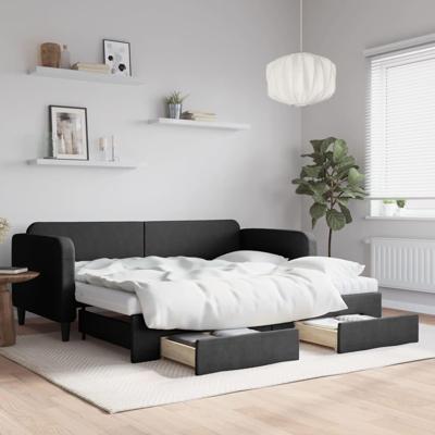 Slaapbank met onderschuifbed en lades 90x200 cm stof zwart