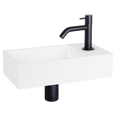 Differnz Solid fonteinset - 36x18.5x9cm - Rechthoek - 1 kraangat - Gebogen zwart matte kraan - Solid surface Wit 38.402.28