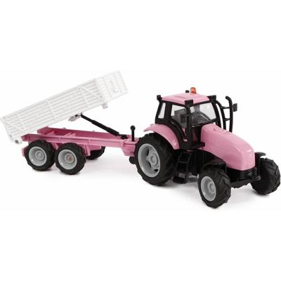 Kids Globe die-cast tactor met aanhanger - roze