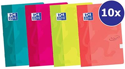 Oxford 400107506 Touch notitieboek 10 stuks 4 kleuren A4 geruit 10 mm 144 pagina's 90 g flexibele kartonnen deksel