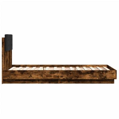Bedframe met hoofdeinde bewerkt hout gerookt eiken 90x190 cm - thumbnail
