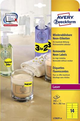 Etiket Avery L7263Y-25 99.1x38.1mm neon geel 350 etiketten