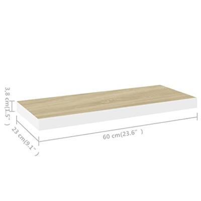 Wandschap zwevend 60x23,5x3,8 cm MDF eikenkleurig en wit