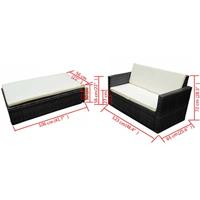 VidaXL 2-delige loungeset met kussens poly rattan zwart - thumbnail