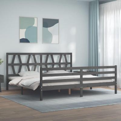 Bedframe met hoofdbord massief hout grijs 200x200 cm