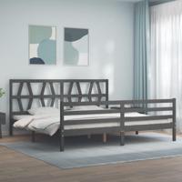 Bedframe met hoofdbord massief hout grijs 200x200 cm - thumbnail