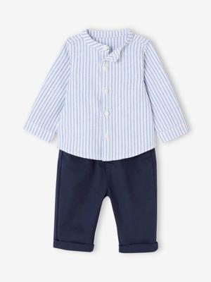 Gestroomde overhemd + broek baby marineblauw