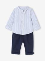 Gestroomde overhemd + broek baby marineblauw - thumbnail