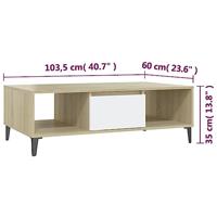 Salontafel 103,5x60x35 cm bewerkt hout wit en sonoma eikenkleur - thumbnail