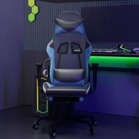 Massage gamestoel met voetensteun kunstleer zwart en blauw - thumbnail