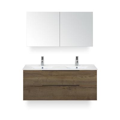 Seville Badmeubelset 120 cm - 2 laden Tabacco Edge - Wastafel Enjoy Dubbel - met Spiegelkast
