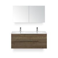 Seville Badmeubelset 120 cm - 2 laden Tabacco Edge - Wastafel Enjoy Dubbel - met Spiegelkast - thumbnail