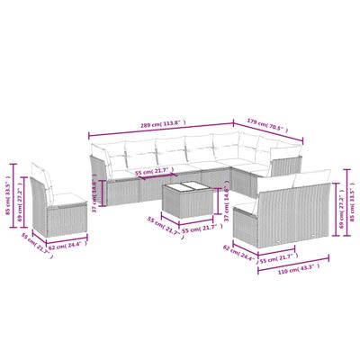 11-delige Tuinset met kussens poly rattan beige - thumbnail
