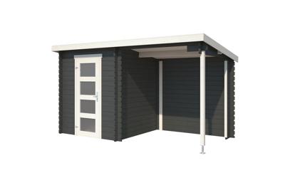 Outdoor Life Jelle Blokhut 390x195 cm 28 mm vuren Carbon Grey-Wit gecoat- Lessenaarsdak- - Outdoor Life