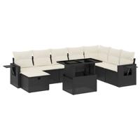 9-delige Loungeset met kussens poly rattan zwart - thumbnail