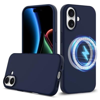 Lunso iPhone 17 hoesje - Flexibel siliconen Backcover met MagSafe - Donkerblauw