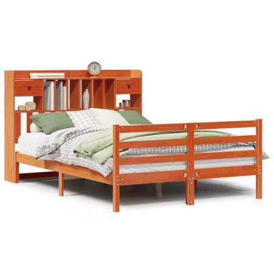 Bed met boekenkast zonder matras grenenhout wasbruin 150x200 cm