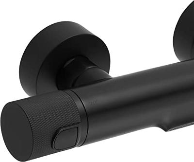 Ben Engraved Cross badkraan met watervaluitloop thermostatisch mat zwart