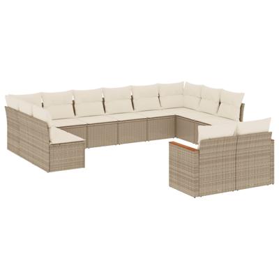 13-delige Loungeset met kussens poly rattan beige