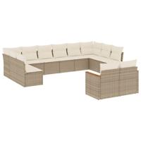13-delige Loungeset met kussens poly rattan beige - thumbnail